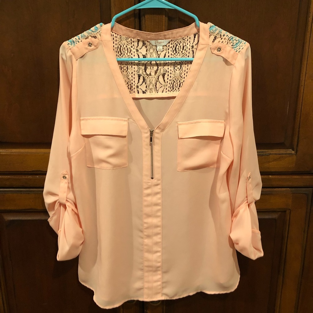 Peach business casual blouse